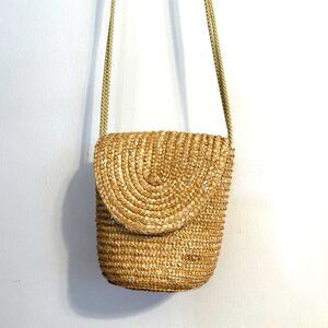 Woven Straw Crossbody Mini Bag with Wallet Boho Festival Beach Coastal 70s